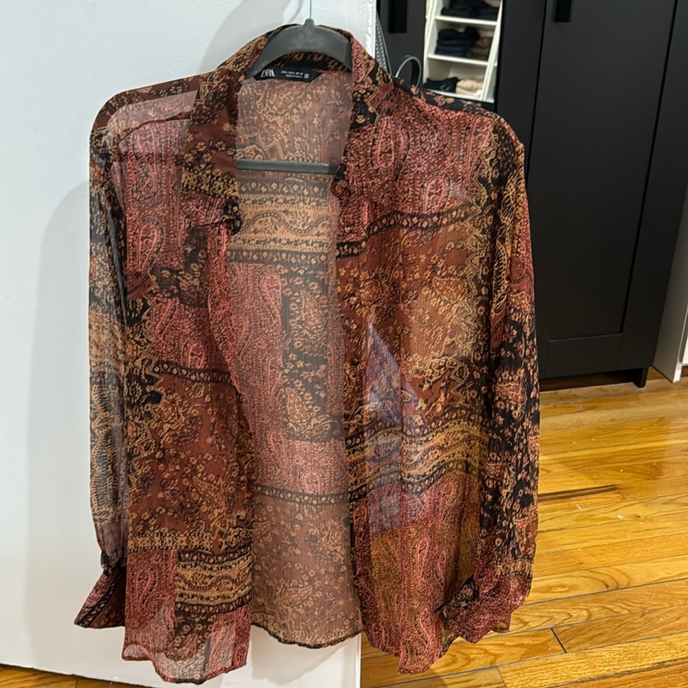 Zara Sheer Printed Button Down - image 1